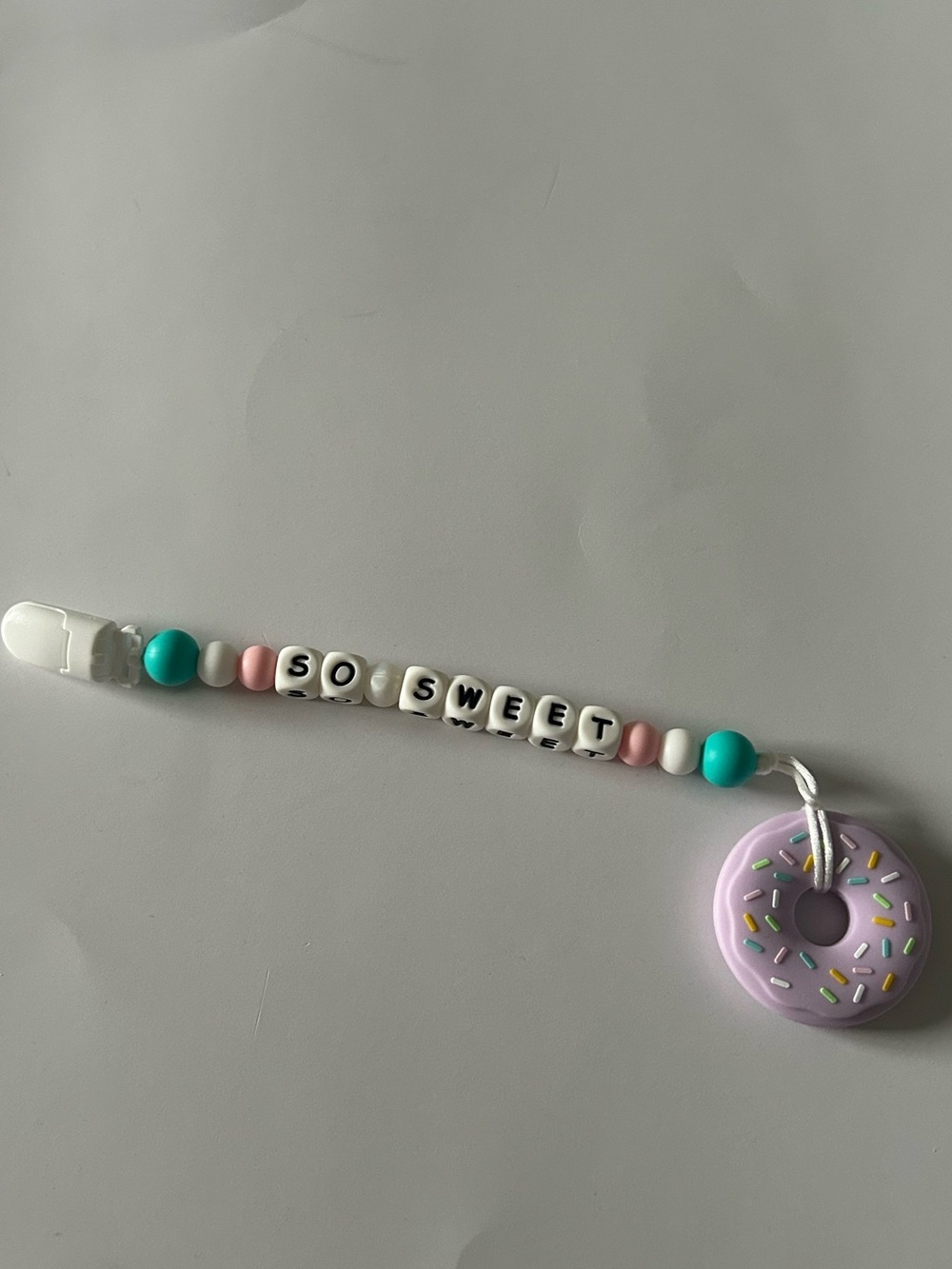 🔥4 for $25 NEW So Sweet Pastel Donut Baby Pacifier Clip - Pink, Teal & White